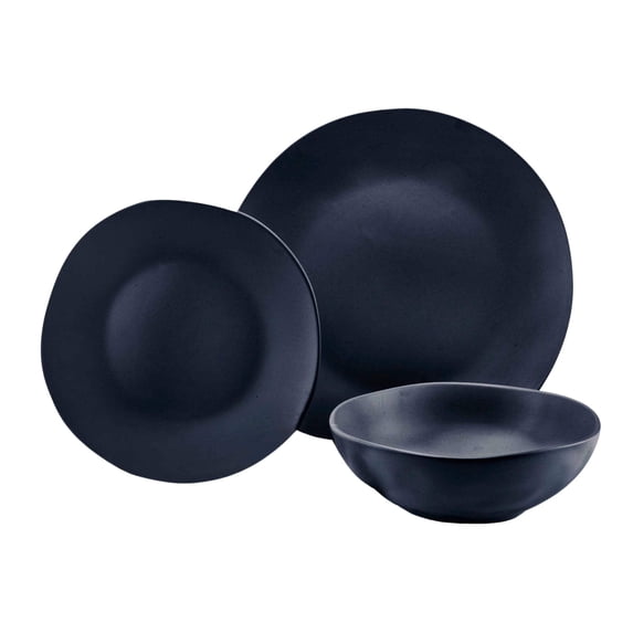 Godinger 87463 Aspero Stoneware Dinnerware Set, Black - 12 Piece