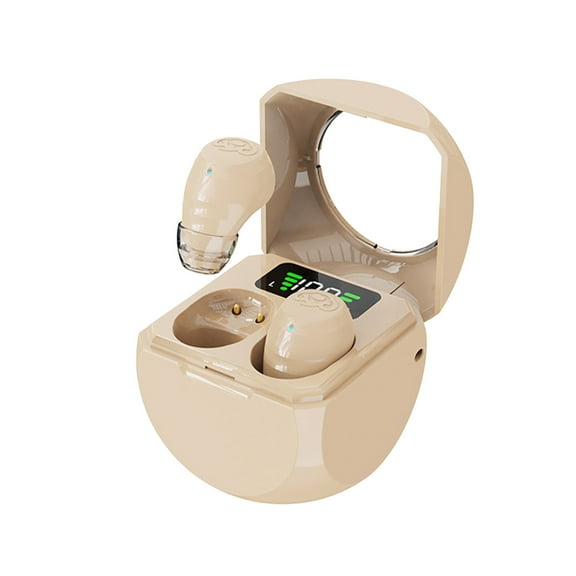 asxite Bluetooth Headphones,True Wireless Mini In Ear Surround Sound Active Noise Reduction Type-C Fast Charging Digital Display Low Latency 5.4 Bluetooth Earphones Beige