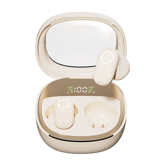 asxite Bluetooth Headphones,Wireless Bluetooth Earphones Stereoscopic Sound Quality In Ear Mini Transparent Digital Display Earphones Beige