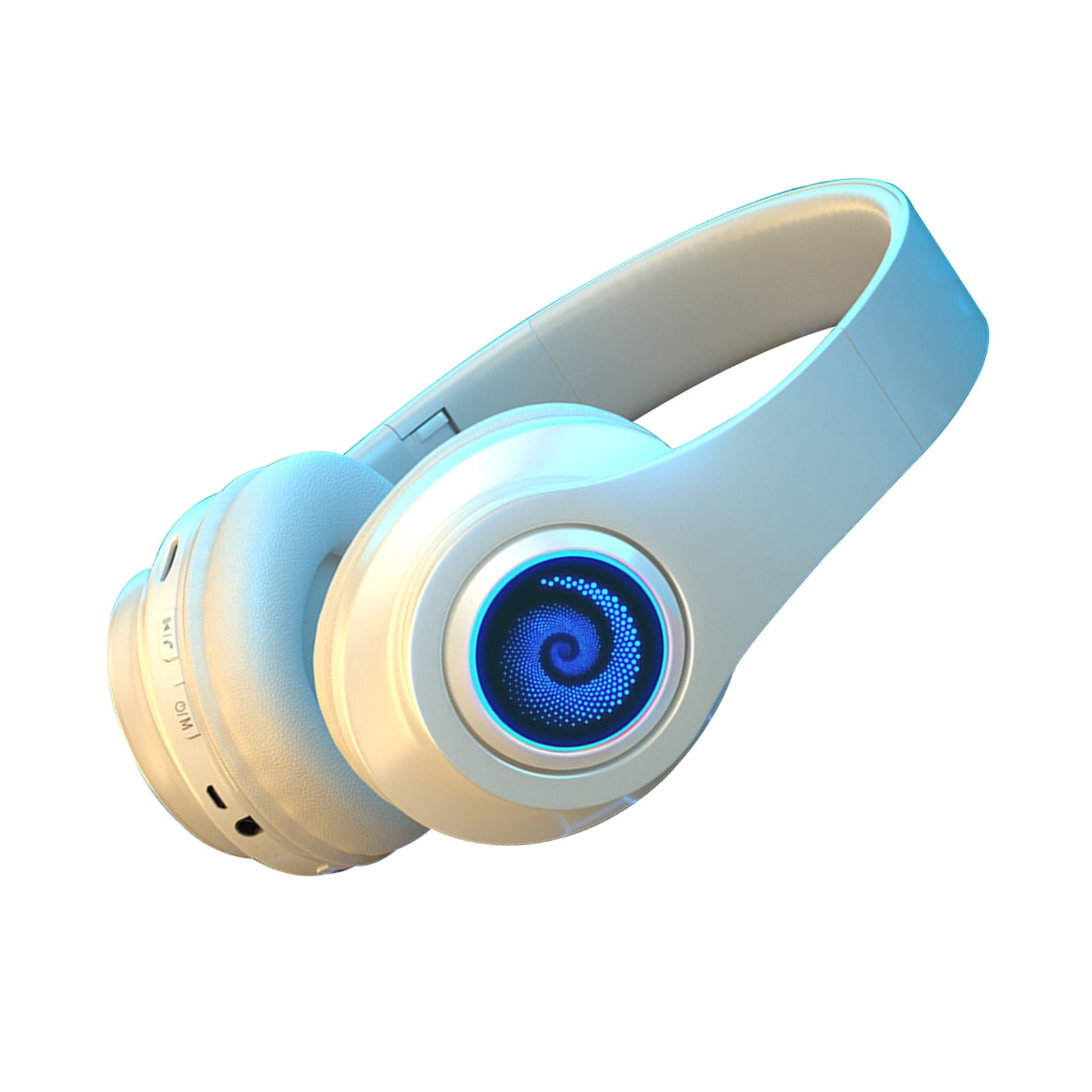 asxite Over Ear Headphones,Wireless Bluetooth Headphones Over Ear With RGB Light And Mic 8 Hours Of Use Foldable Headset,White
