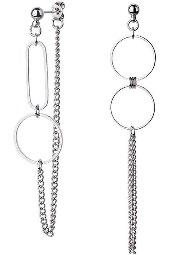 asymmetric Circle chain drop earrings for women men white gold plated punk hoop earrings Lover Jewelry (silver)