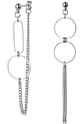 asymmetric Circle chain drop earrings for women men white gold plated punk hoop earrings Lover Jewelry (silver)