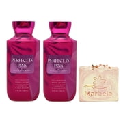 ath & Body Works Perfect In Pink 2 Pack Body Lotion Bundle with a Himalayan Salts Springs Bar Soap - Full Size