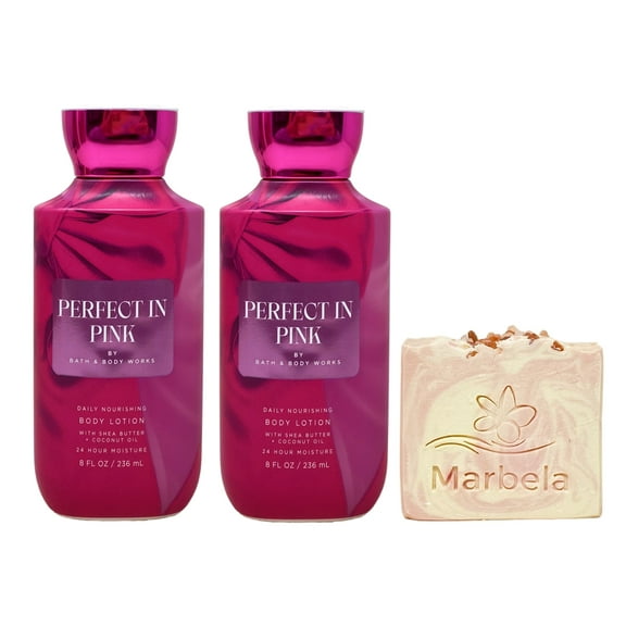 ath & Body Works Perfect In Pink 2 Pack Body Lotion Bundle with a Himalayan Salts Springs Bar Soap - Full Size