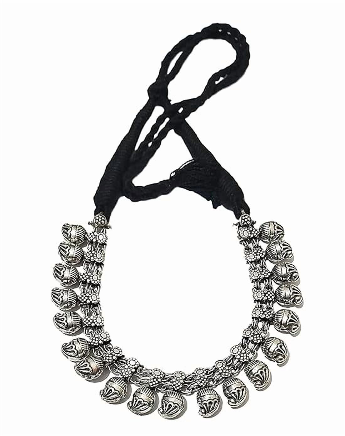 athizay Black Necklace with drawstring thread for Women Oxidised Silver ...