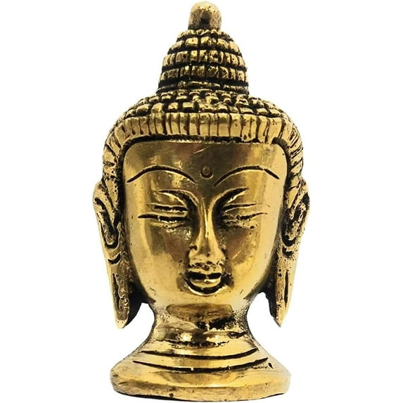 athizay Brass Buddha Head small 6 cm for paperweight table decoration gold finish