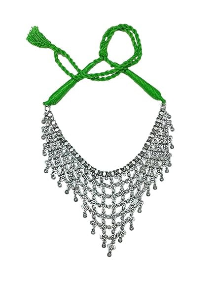athizay Lime Green Thread Choker Necklace oxidized silver Burnish ...