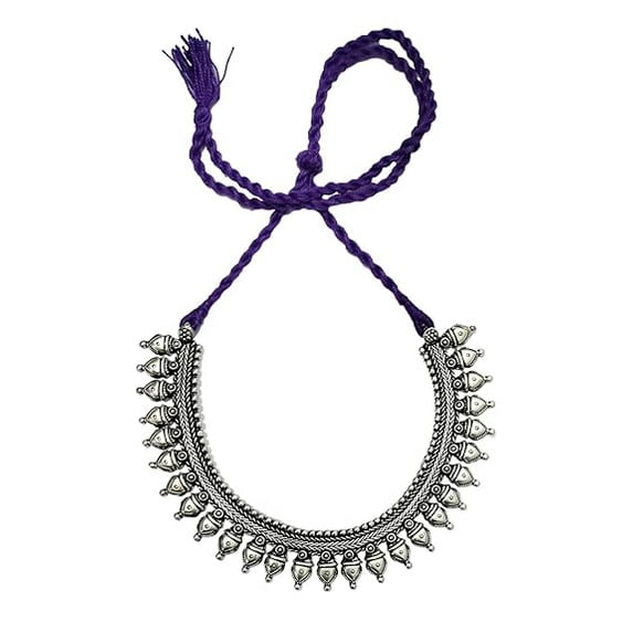 athizay Purple NecklaceThread Tribal Necklace oxidized silver metal beaded choker antique texture statement jewelry for women