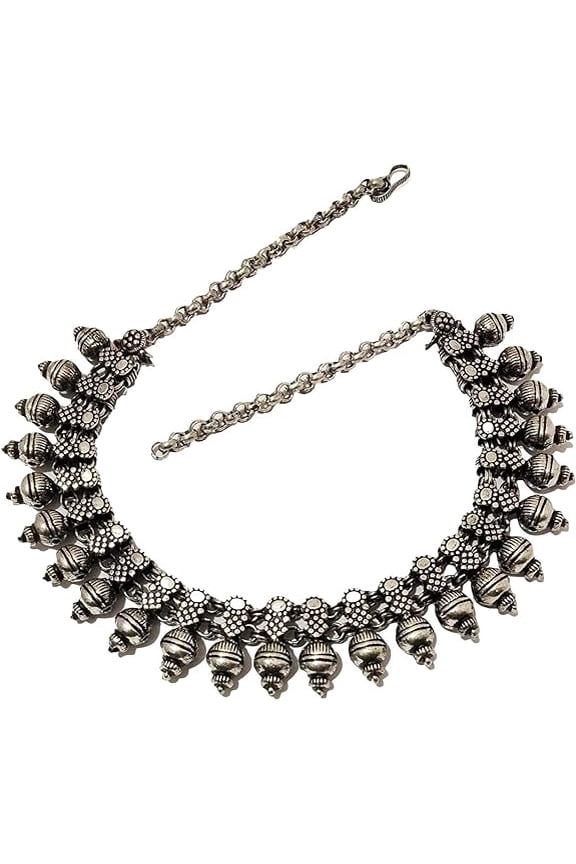 oxidized Indian Necklaces for women Antique silver texture fashion Jewelry metal beads embellishment choker