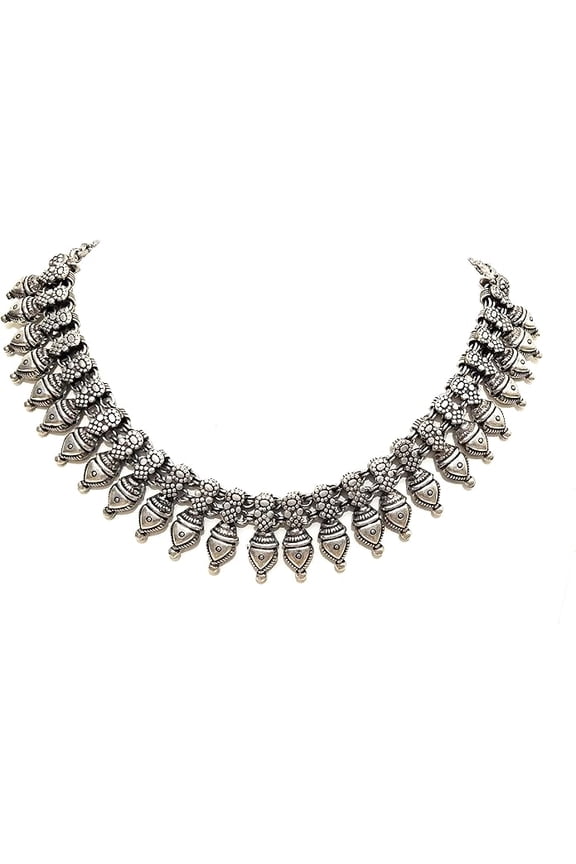 oxidized Indian Necklaces for women Antique silver texture fashion Jewelry metal beads embellishment choker