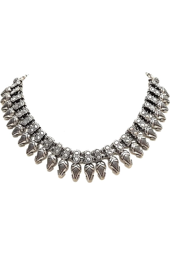oxidized Indian Necklaces for women Antique silver texture fashion Jewelry metal beads embellishment choker