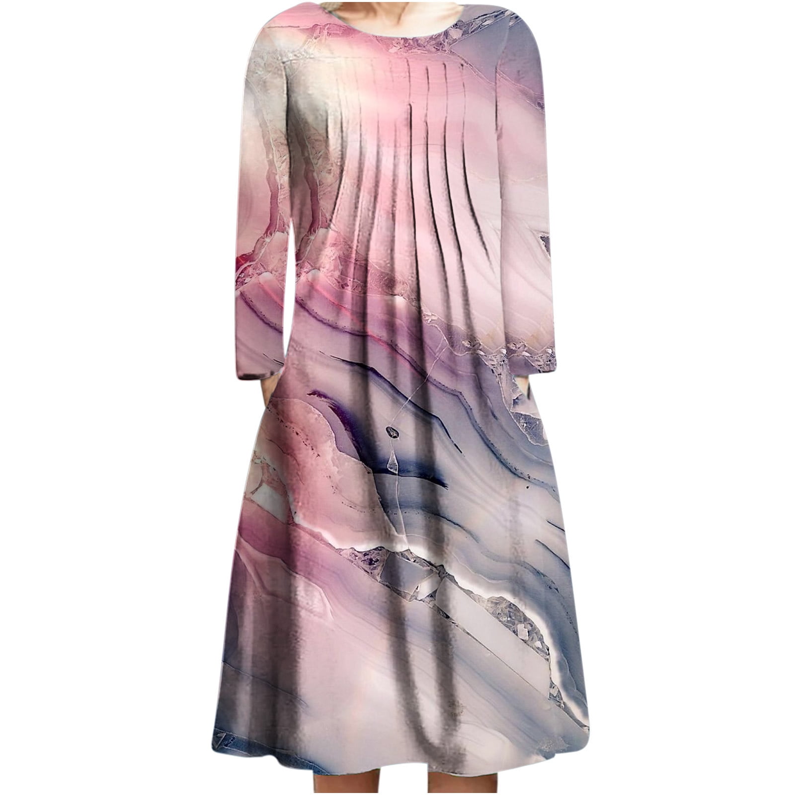 atinetok Clearance Dresses,Women's Casual Round Neck Long Sleeve ...