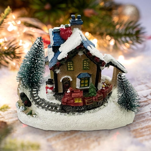 ation LED Miniature House Village, Christmas Scene Snow Landscape Train Village Building Set 8.3x4.3x6.3inch