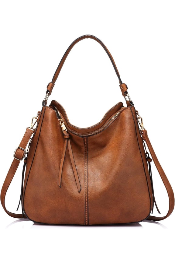 Women's PU Leather Zipper Fashion Handbag, Brown