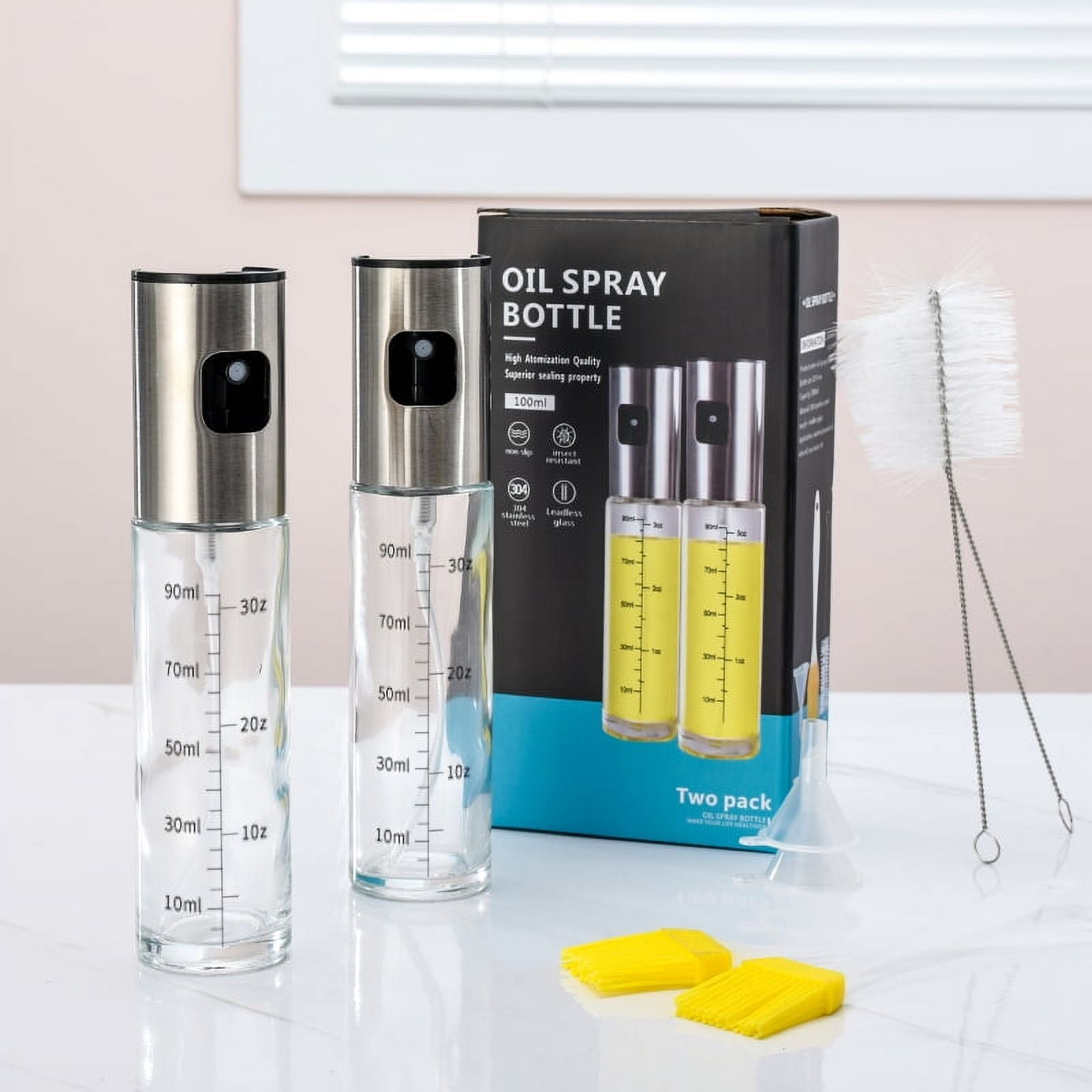 atopo 2 Pieces Oil Spray Bottle 100ml Versatile Glass Bottle Spritzer