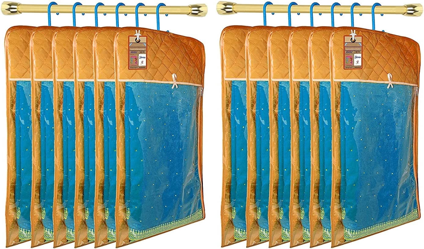 atorakushon 30'' Hanging Garment Suit Bags Storage Clothes Cover with Clear Window Zipper Closet for Tuxedos Shirts Fur Coats Pack of 12 Golden