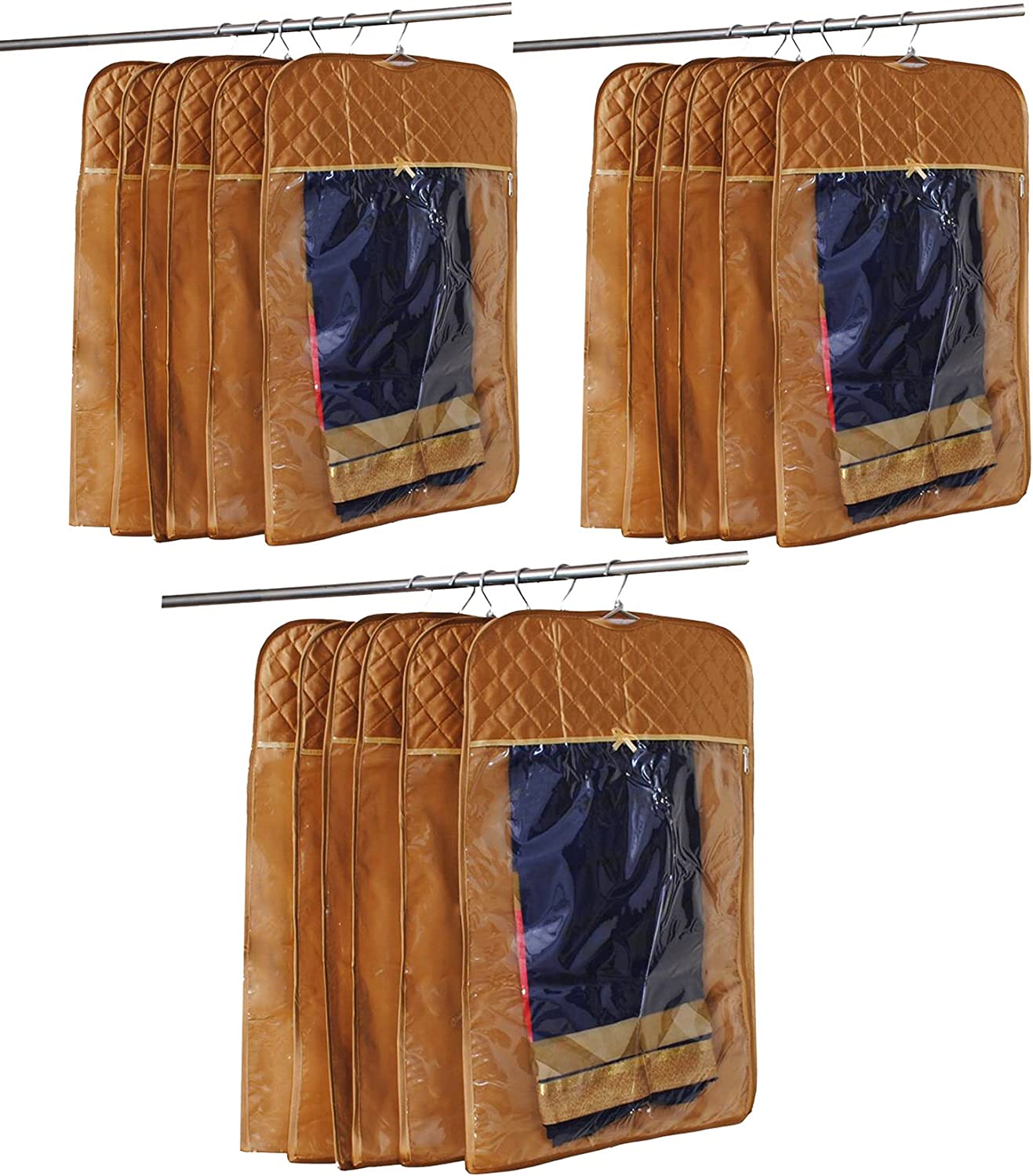 atorakushon 30'' Hanging Garment Suit Bags Storage Clothes Cover with Clear Window Zipper Closet for Tuxedos Shirts Fur Coats Pack of 18 Golden