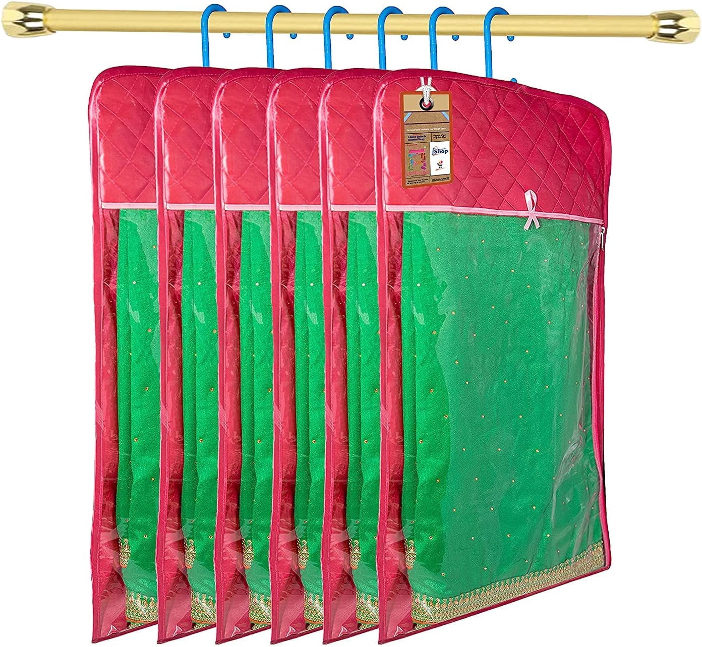 atorakushon 30'' Hanging Garment Suit Bags Storage Clothes Cover with Clear Window Zipper Closet for Tuxedos Shirts Fur Coats Pack of 6 Pink