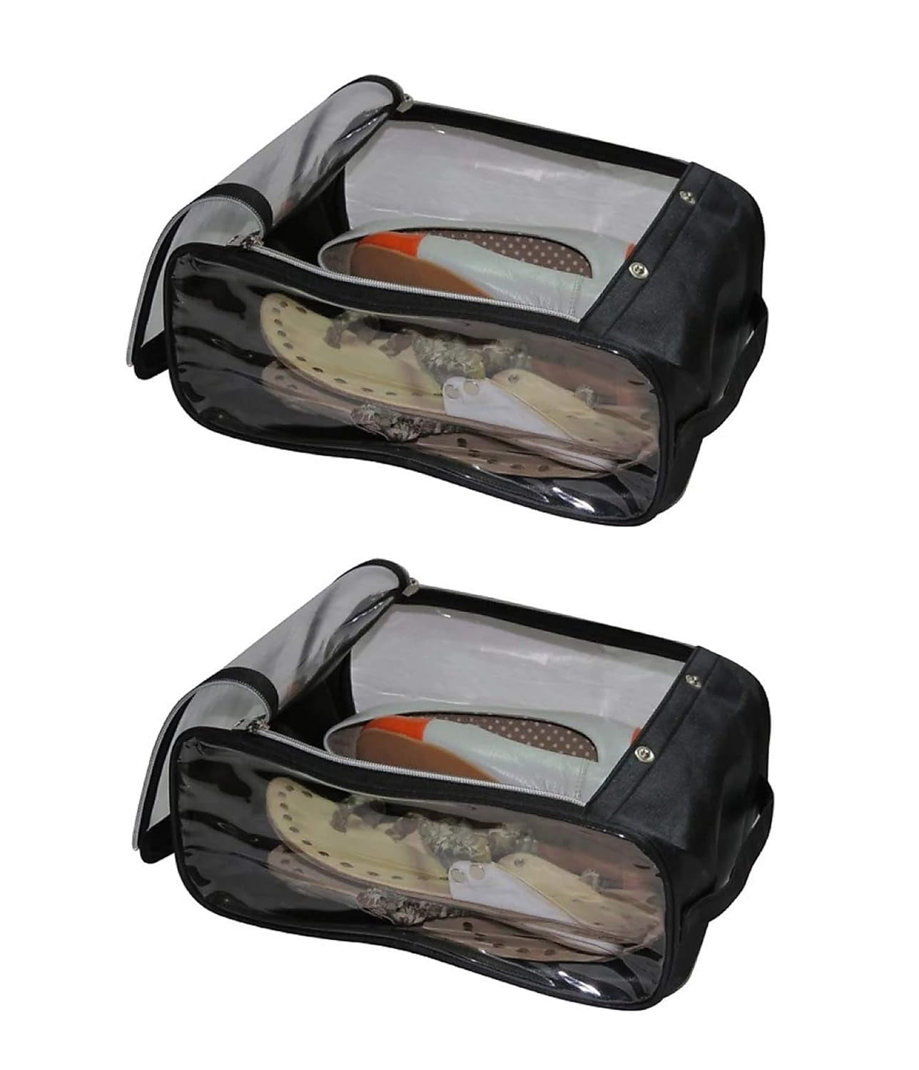 atorakushon Fabric Shoe Cover Travelling Storage Bag Footwear Wardrobe Organizer Pouch Black Pack of 2