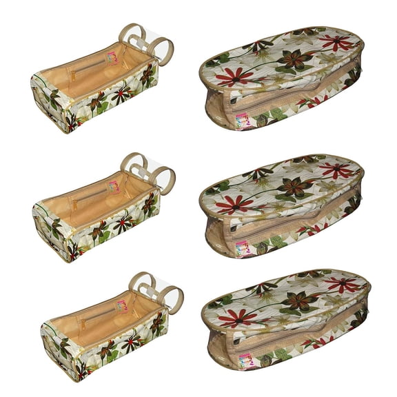 atorakushon Flower Print, Shoe Cover And Slippers Cover Travelling Shoe Storage Bag Storage Footwear Organiser Pouch Shoe Bag (Set of 6)