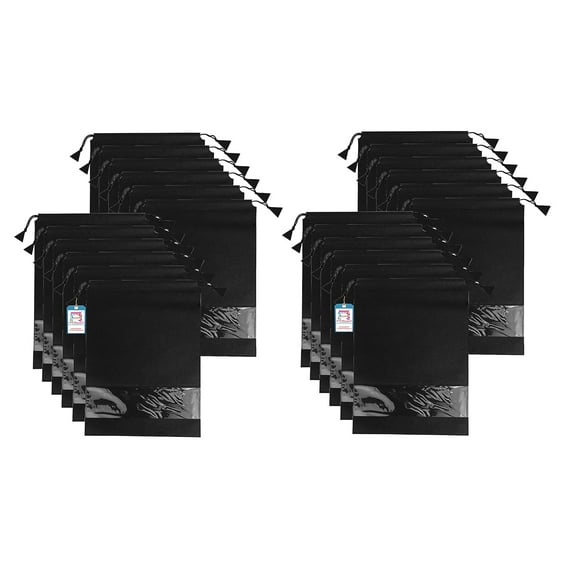 atorakushon Indian Non Woven Fabric Shoe Cover Travelling Shoe Storage Bag Footwear Organiser Pouch Shoe Bag Black Pack of 24