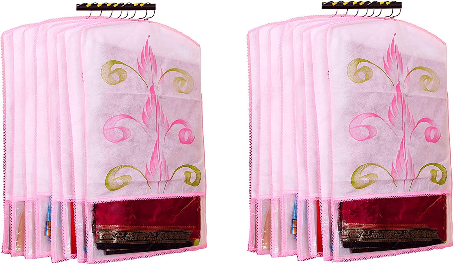 atorakushon Nonwoven 25'' Hanging Garment Suit Bags Storage Clothes Cover with Clear Window for Tuxedos Shirts Saree Pack of 12 Printed color