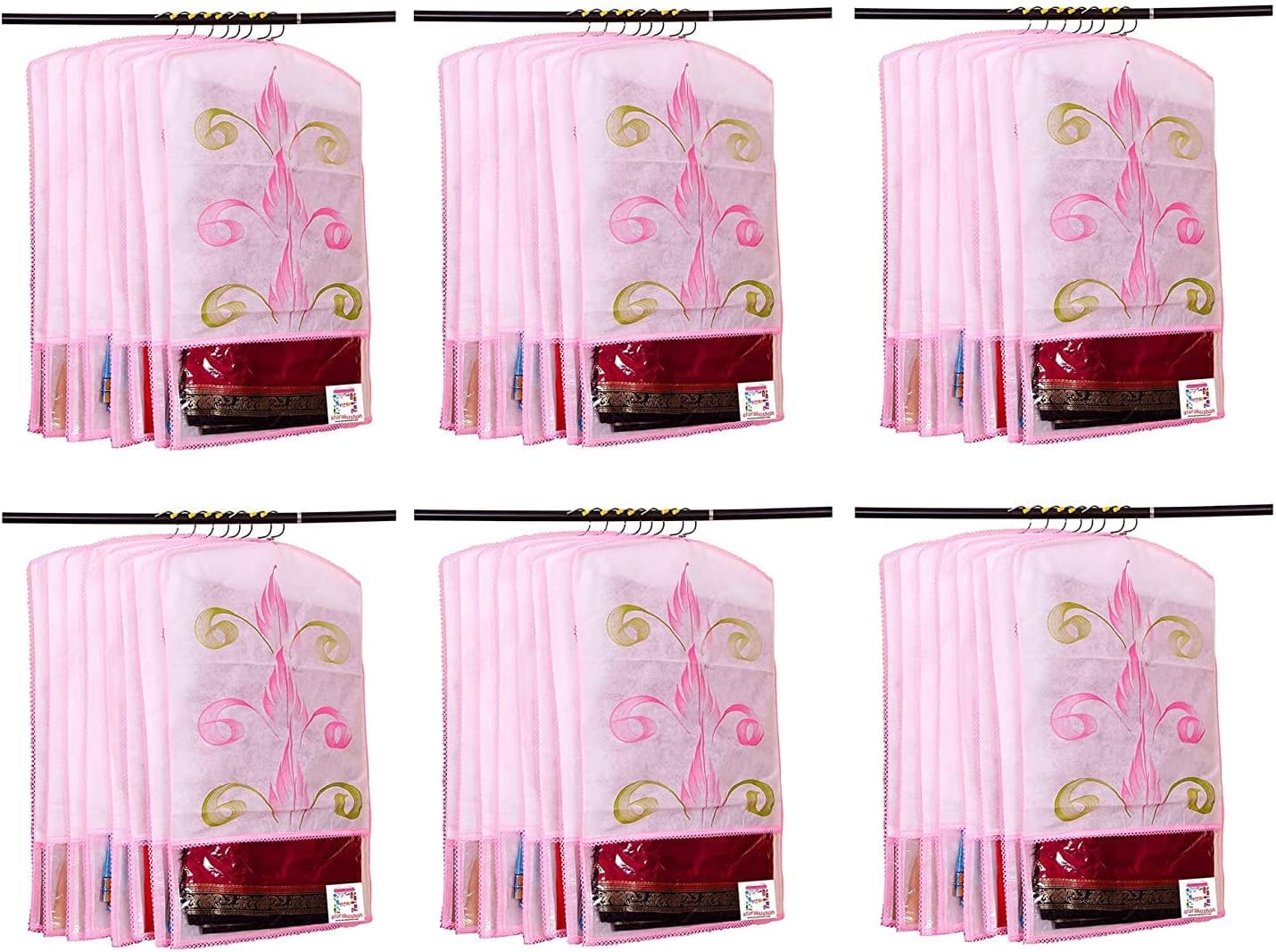 atorakushon Nonwoven 25'' Hanging Garment Suit Bags Storage Clothes Cover with Clear Window for Tuxedos Shirts Saree Pack of 36 Printed color