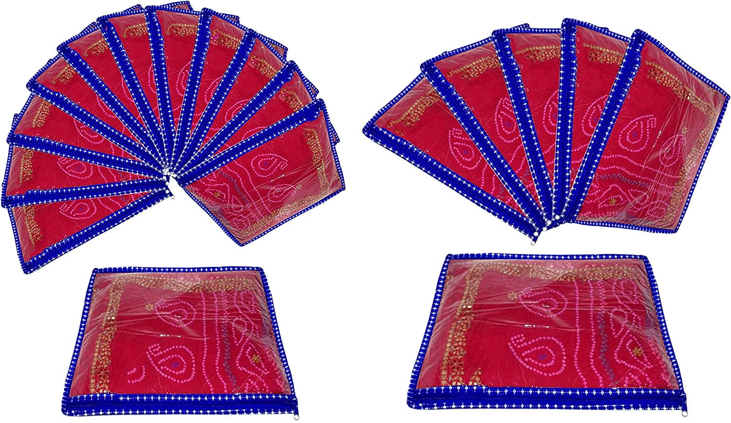 atorakushon Pack of 18 Parachute Fabric Foldable Garments Sare Blouse Cover Wardrobe Organizer Bag Pouch with Clear Window Zip Lock (Blue)