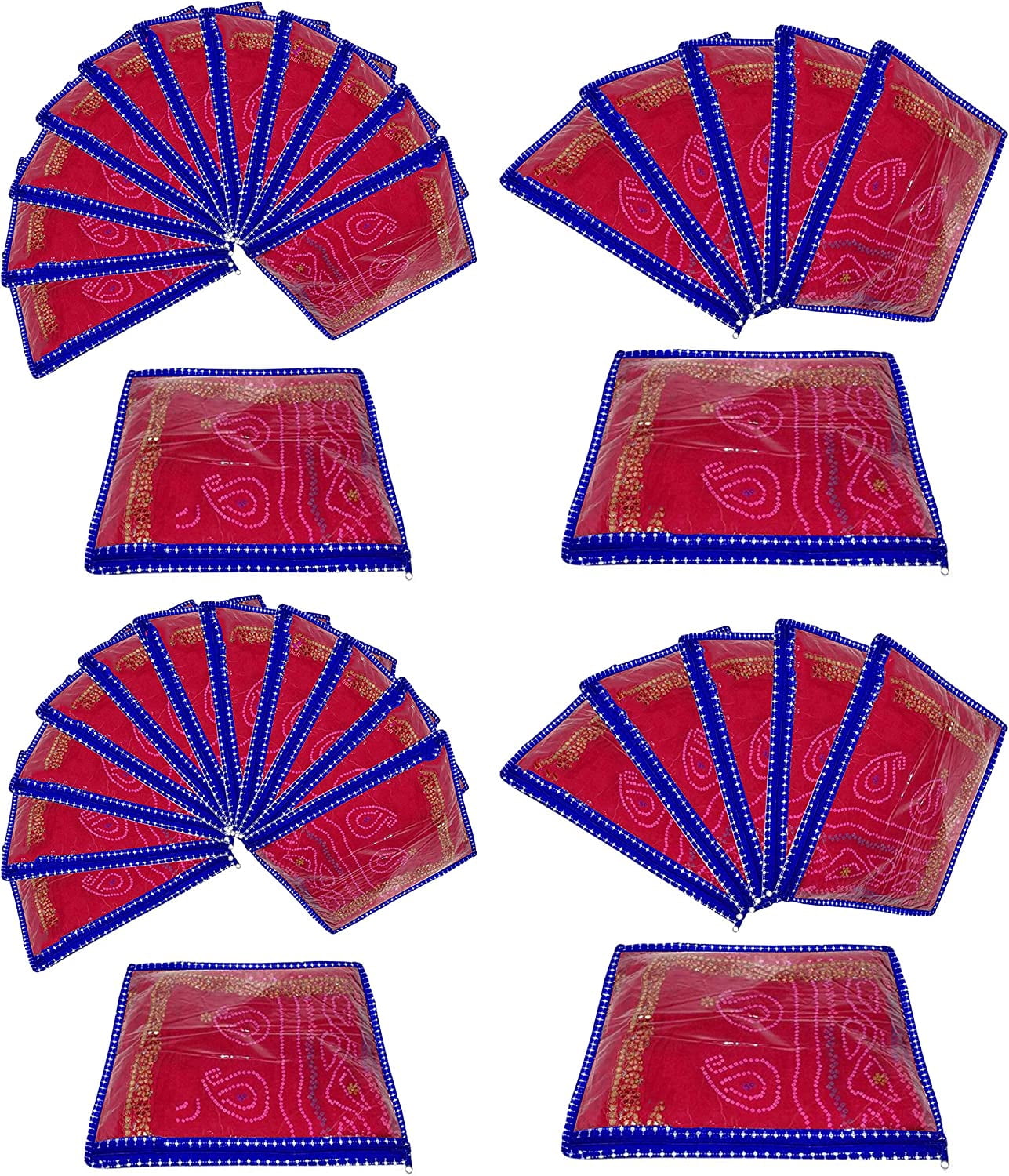 atorakushon Pack of 36 Parachute Fabric Foldable Garments Sare Blouse Cover Wardrobe Organizer Bag Pouch with Clear Window Zip Lock (Blue)
