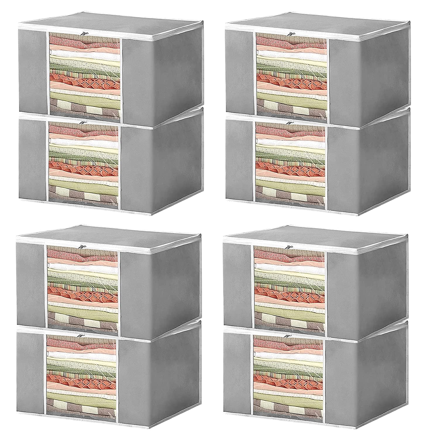 atorakushon Pack of 8 Nonwoven Fabric Foldable Garments Sare Blouse Clothes Storage Cover Bag Pouch With Transparent Window and Zip Lock (Grey)