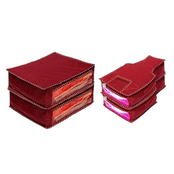 atorakushon Parachute Fabric 2 Saree and 2 Blouse Cover Clothes Garments Wardrobe Storage Bag sari organizer with Strong Zippers Set of 4 Maroon