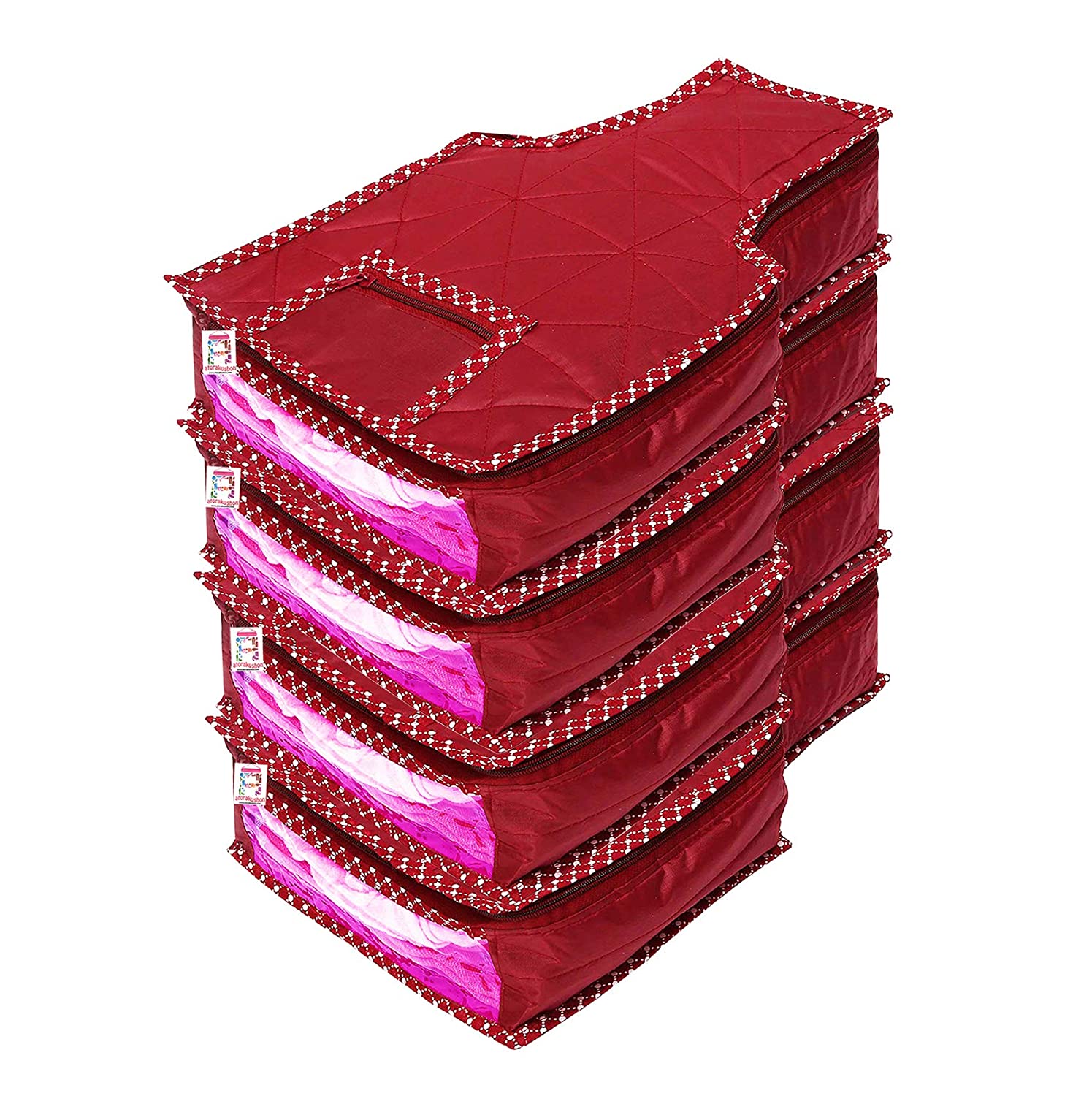 atorakushon Parachute Fabric Blouse Garments Cover Clothes Storage Bag Wardrobe With Double Zip Lock Set of 4 Maroon