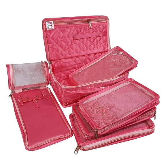 atorakushon Satin Makeup Pouches Cosmetic Necklace Earrings Vanity Jewellery Organizer Box Set For Women's (Pink)