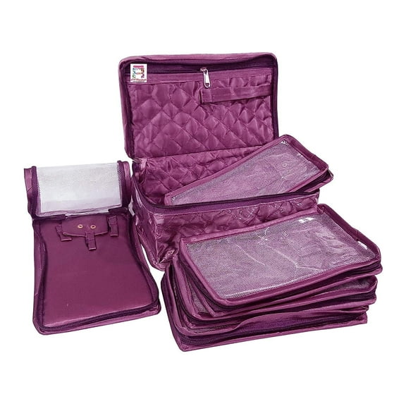 Atorakushon Waterproof Satin Fabric Cosmetic Travel Case with Zipper, Solid Print, Purple, 1-Piece Set