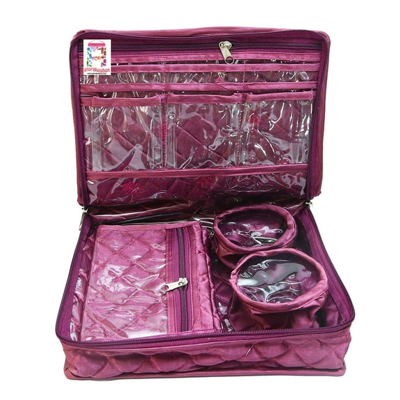 atorakushon Satin Makeup Pouches Vanity Portable Jewelery Storage Organizer Traveling Box Cosmetic Bag it along anywhere easily For Women Girls (Purple)