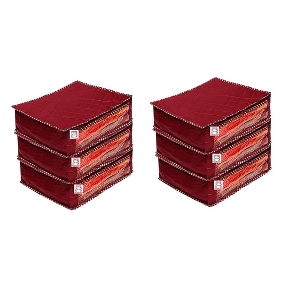 atorakushon parachute Fabric Foldable Saree Covers Garments Clothes Storage Bag With Double Zip Lock For Dress Wardrobe Accessories Pack of 6 Maroon