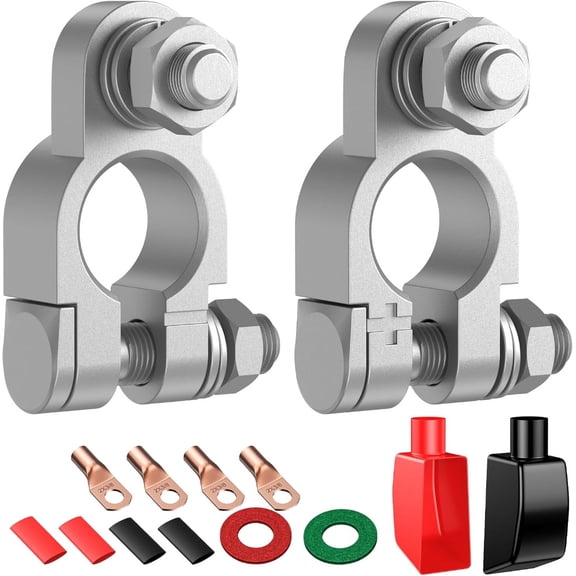 attery Terminal Connectors Kit, Heavy Duty Positive Negative Auto Car Marine Terminals, with 4 Pcs 2 Gauge 3/8" Copper Lugs, 4 Heatshrink Tubes, 2 Protective Covers and 2 Anti Corrosion Washers