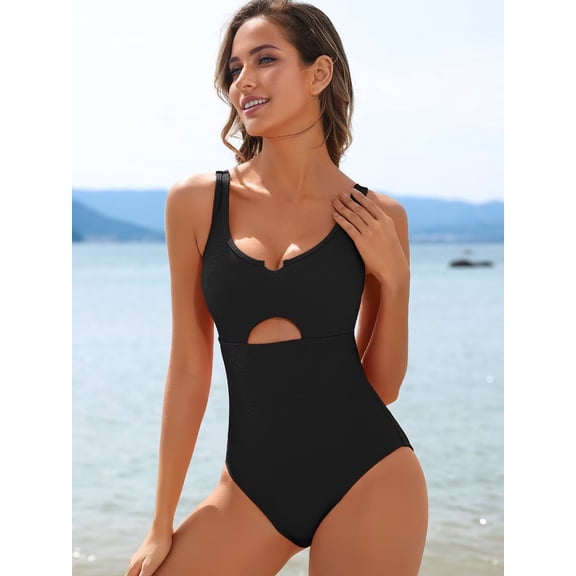 attraco basics Women's One Piece Swimming costumes Tummy Control Cutout High Waisted Bathing Suit