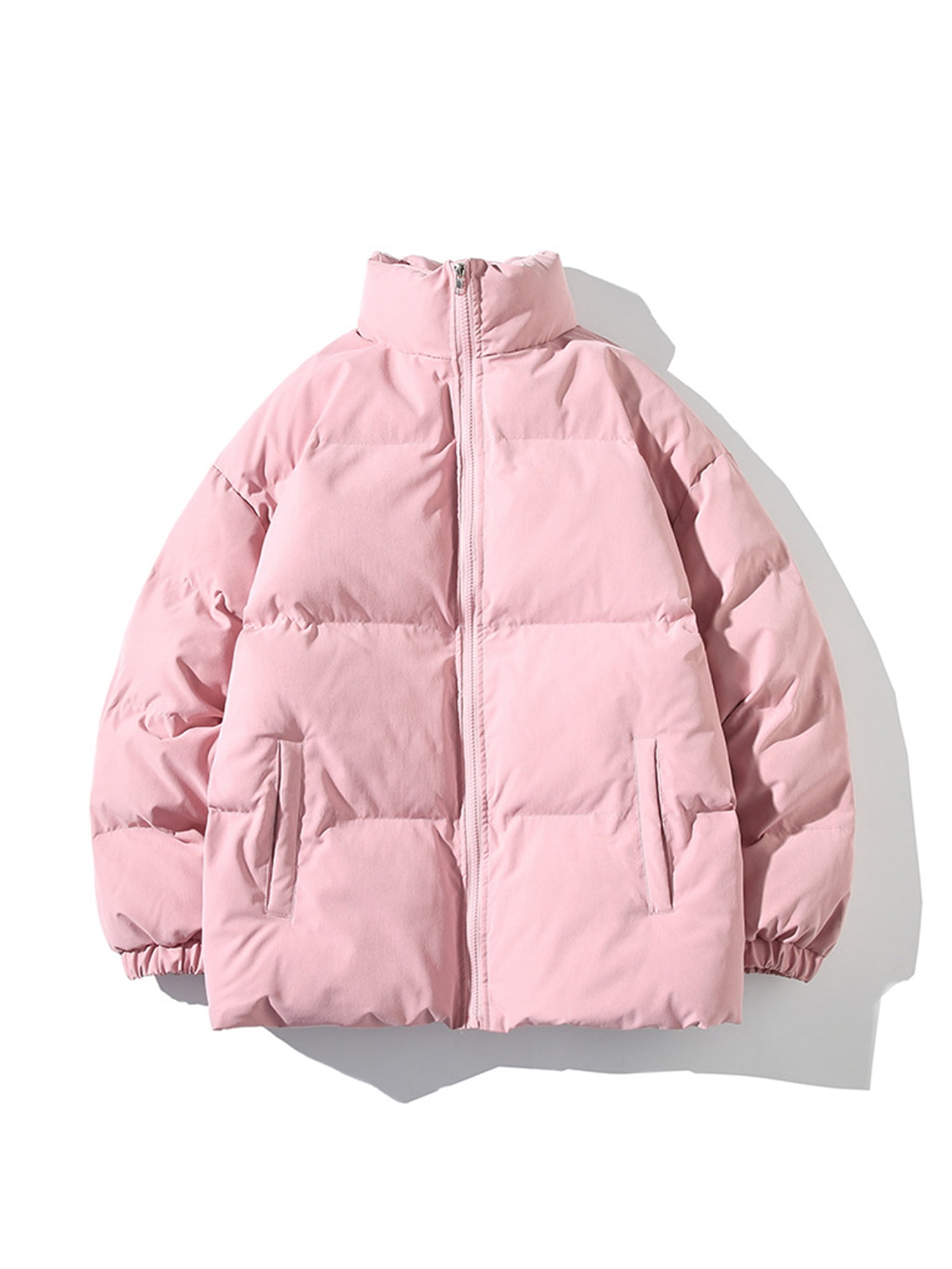 aturuste Men's Puffer Jacket Solid Color Stand Collar Long Sleeve Parka