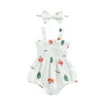 thumbnail image 1 of aturustex 0-18 Months Baby Girl 2Pcs Summer Outfits Sleeveless Cherry/Carrot/Tree Print Romper Bodysuit Jumpsuit with Headband, 1 of 9