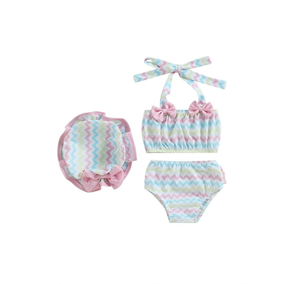 aturustex 0 6 12 18 24 Months Baby Girl 3pcs Swimsuits Summer Halter Bikini Tops and Beach Shorts Swimming Cap Swimwear