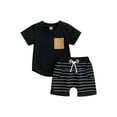 thumbnail image 1 of aturustex 2Pcs Toddler Boy Clothes Set 0M 6M 12M 18M 24M 3T 4T Summer Short Sleeve Crew T Shirt Tops with Striped Shorts Infant Boy Casual Outfits, 1 of 8