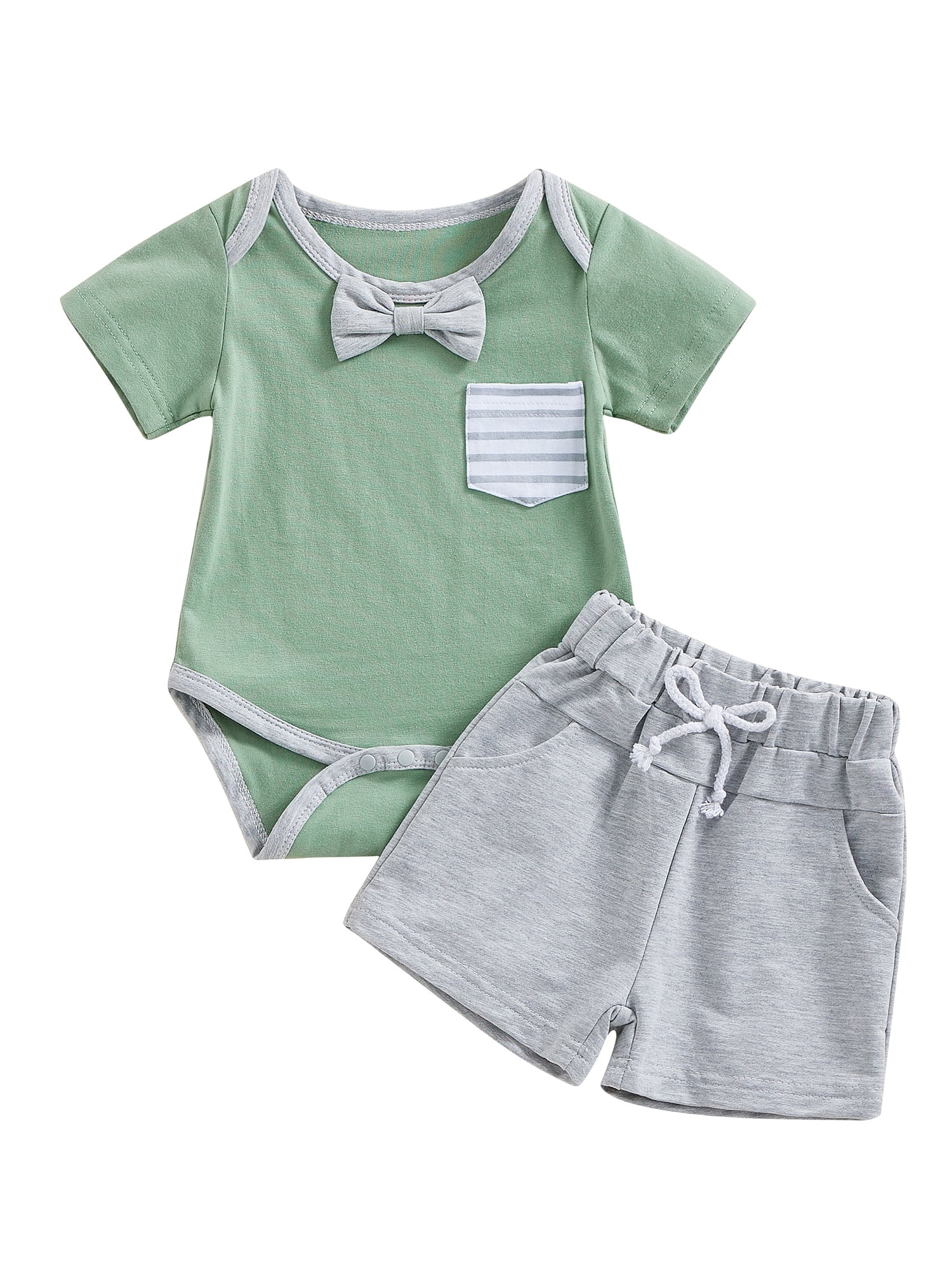 aturustex Baby Boys 2Pcs Gentleman Outfits, Bow Tie Romper + Pocket