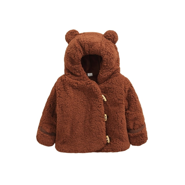 aturustex Baby Boys Girls Fleece Jacket Bear Ear Hoodie Warm Winter Outwear Top