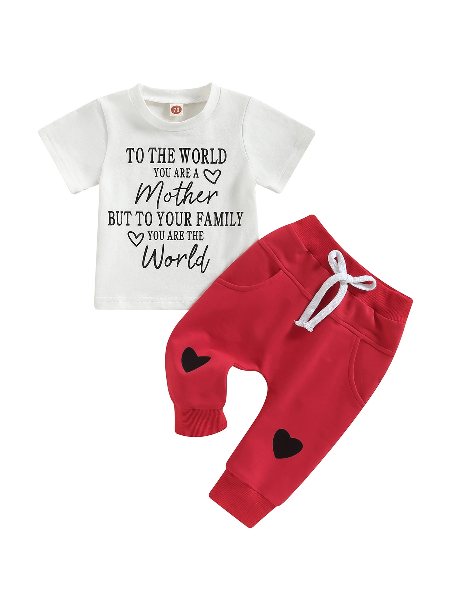 aturustex Baby Boys Pants Set, Short Sleeve Letters Print Tshirt + Heart Pants