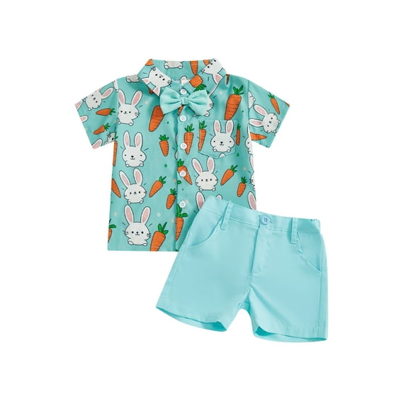 aturustex Baby Easter Costume for Little Boys 2pcs Shorts Outfit 6M-4T Toddler Baby Short Sleeve Bunny T-Shirts Lapel Button-up Shirts Rabbit Carrot Tmmer Clothes for Beachwear Holiday Party