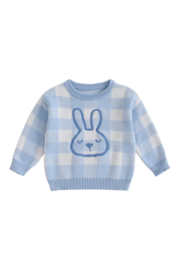 Baby Easter Costume for Little Boys Girls Bunny Pattern Sweaters 0-3T Toddler Long Sleeve Knit Pullovers Round Neck Ribbed Knitted Jumper Chy Knitwear Top Clothes for Holiday Party