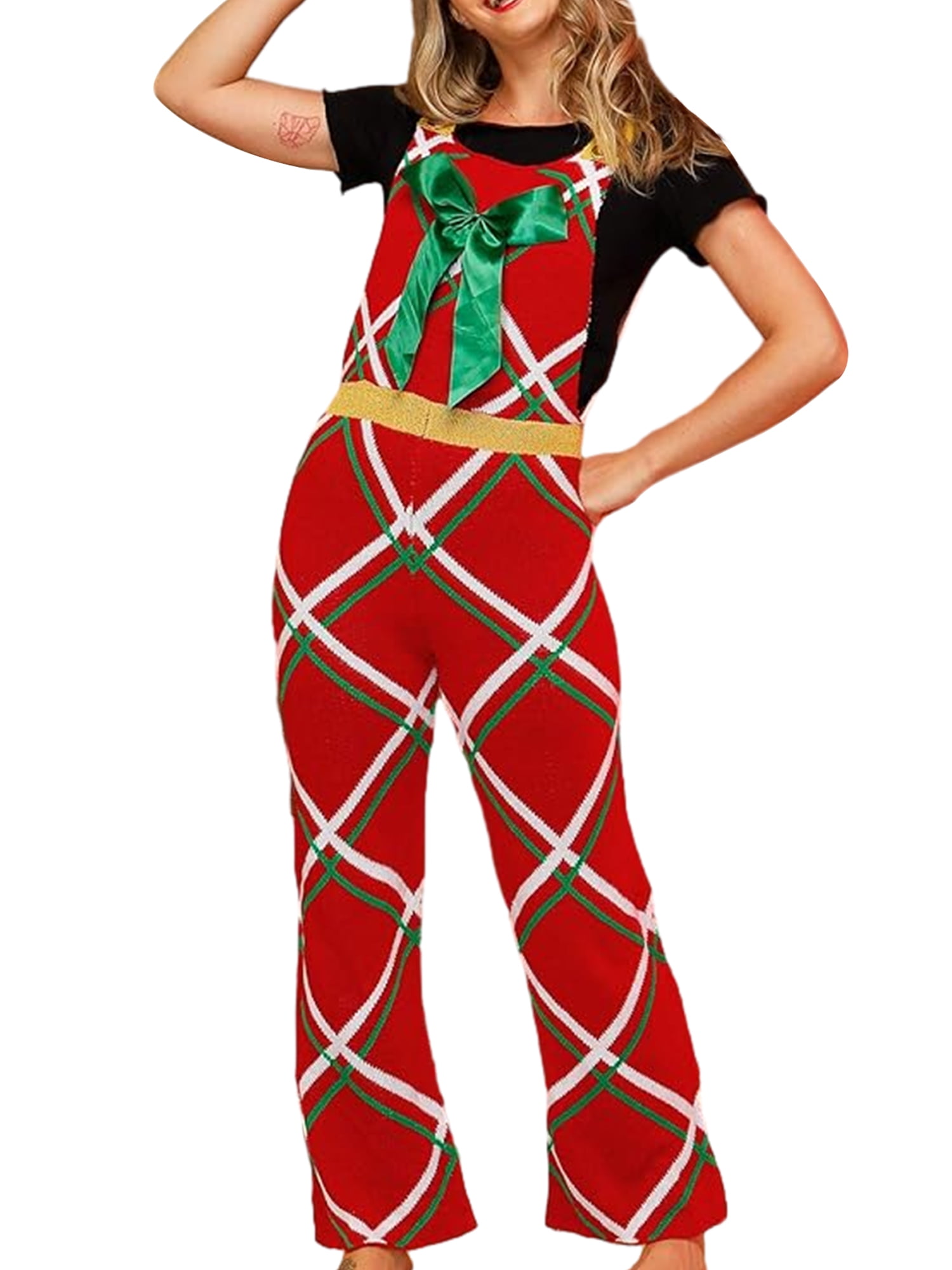 aturustex Christmas Overalls for Women, Striped/Plaid Stretchy Overall