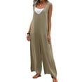 thumbnail image 1 of aturustex Deep V Neck Sleeveless Jumpsuit for Women Solid Color Summer Romper Long Wide Leg Casual Pant with Side Pocket, 1 of 9