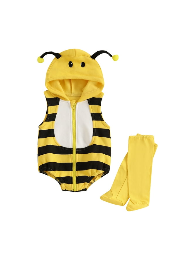 Halloween Cosplay Outfits for Toddler Baby Boy Girl Bee Costume Sleeveless Hooded Romper Thick Tank Sweatshirts Bodysuits Hoodies Long Socksn Fashion Cute Casual Warm Clothes 0-24M